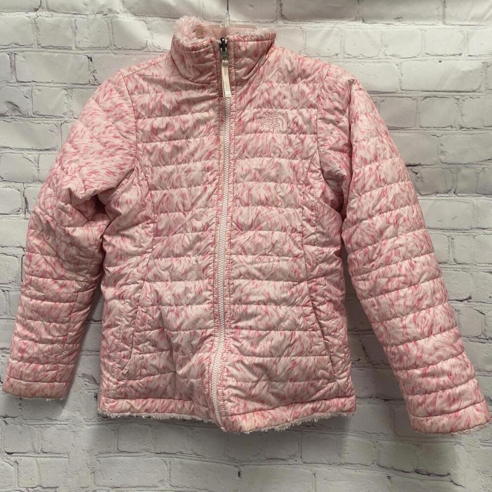 The North Face Jacket Pink Reversible Mossbud Sz Large 14/16 Puffer Fuzzy Coat
